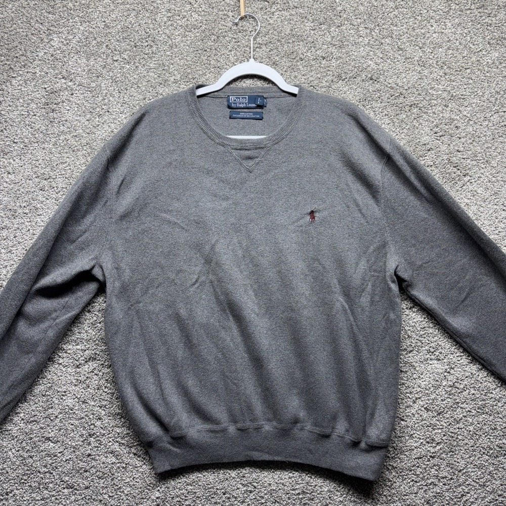 Vtg Polo Ralph Lauren Sweater Mens‎ XL Gray Crew Neck Pullover Knit Cotton